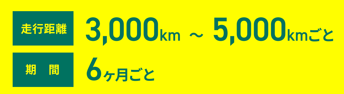 走行距離3000km〜5000kmごと、期間6ヶ月ごと