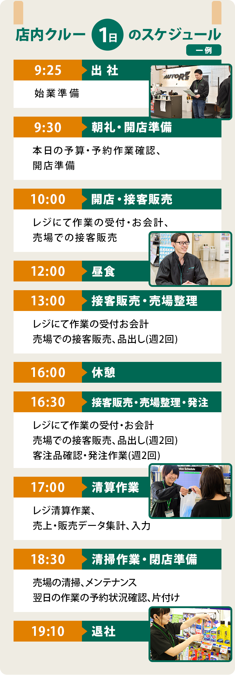 店内クルー一日のスケジュール